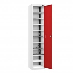 Laptop Locker - 1 Door - 10 Compartment - Charging - 3 Pin Sockets - Sloped Top - H1950 x W380 x D450mm