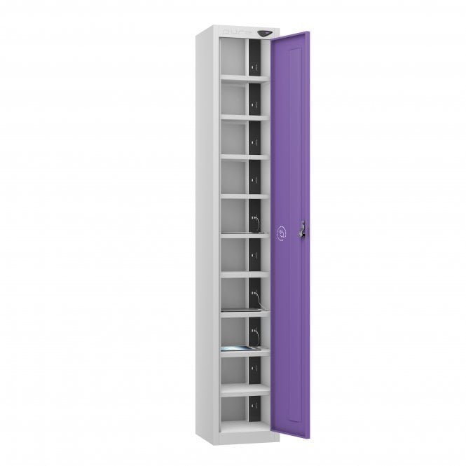 Tablet Locker - 1 Door - 10 Compartment - Charging - 3 Pin Sockets - Flat Top - H1800 x W300 x D300mm