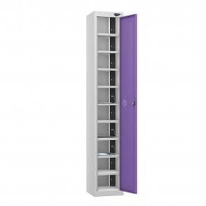 Tablet Locker - 1 Door - 10 Compartment - Charging - 3 Pin Sockets - Flat Top - H1800 x W300 x D300mm