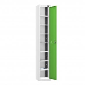 Tablet Locker - 1 Door - 8 Compartment - Charging - 3 Pin Sockets - Flat Top - H1800 x W300 x D300mm