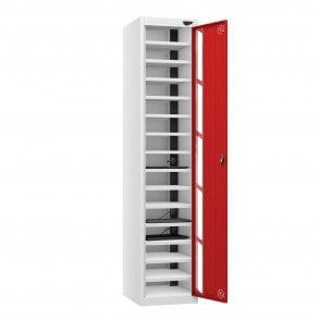 Laptop Locker - 1 Vision Door - 15 Compartment - Charging - 3 Pin + Dual USB-A Sockets - Sloped Top - H1950 x W380 x D450mm
