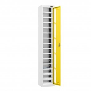 Tablet Locker - 1 Vision Door - 15 Compartment - Charging - 3 Pin Sockets - Flat Top - H1800 x W300 x D300mm
