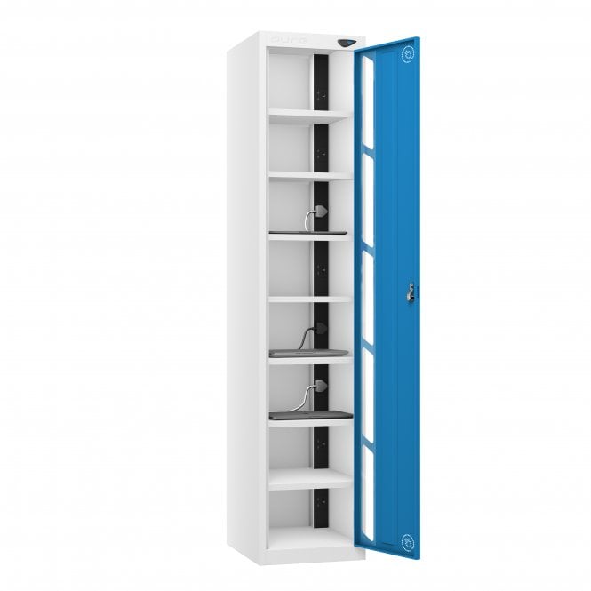 Laptop Locker - 1 Vision Door - 8 Compartment - Charging - 3 Pin + Dual USB-A Sockets - Sloped Top - H1950 x W380 x D450mm