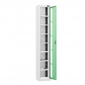 Tablet Locker - 1 Vision Door - 8 Compartment - Charging - Dual USB-A + USB-C Sockets - Flat Top - H1800 x W300 x D300mm