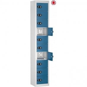 10 Door Tablet Store & Charge Locker fitted with Standard 3 Pin Sockets H1780 x W305 x D370mm