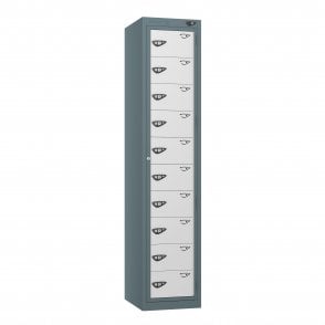 10 Tier Garment Locker - Sloped Top - Steel Locker - H.1950mm W.380mm D.450mm