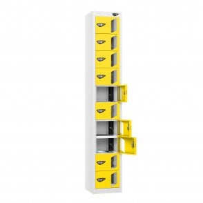 Tablet Locker - 10 Vision Door - 10 Compartment - Charging - 3 Pin Sockets - Flat Top - H1800 x W300 x D300mm