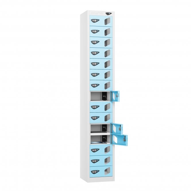 Tablet Locker - 15 Vision Door - 15 Compartment - Charging - 3 Pin Sockets - Flat Top - H1800 x W300 x D300mm