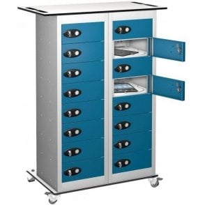 16 Door Tablet Store & Charge Trolley fitted with USB 3 Pin Sockets H1050 x W800 x D370mm
