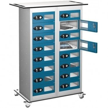 16 Door Tablet Store & Charge Trolley with Vision Doors