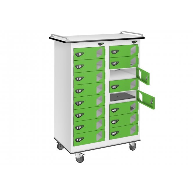 Laptop Locker Trolley - 16 Vision Door - 16 Compartment - Non-Charging - Flat Top - H1050 x W760 x D450mm