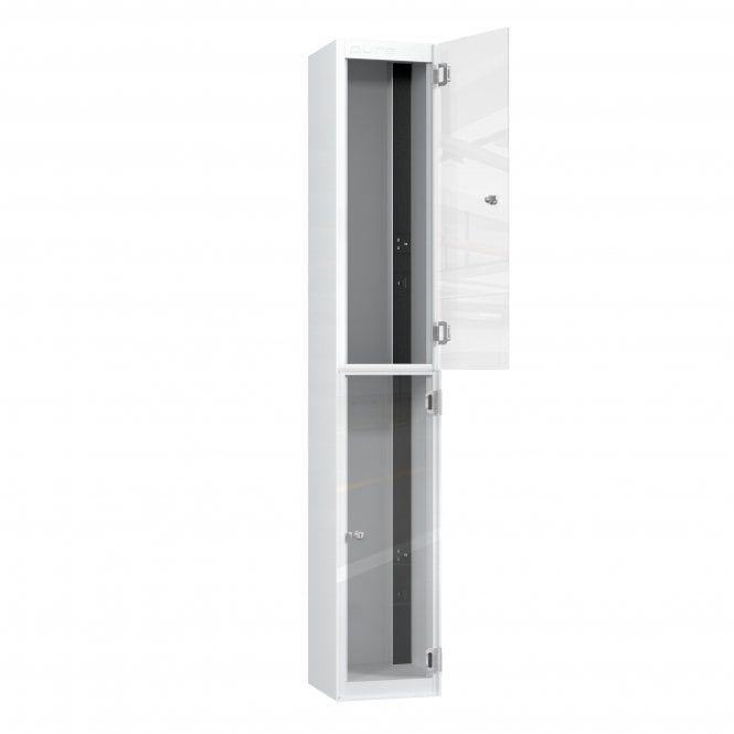 Tablet Locker - 2 Crystal Door - Charging - Dual USB-A + USB-C Sockets - Flat Top - H1800 x W300 x D300mm
