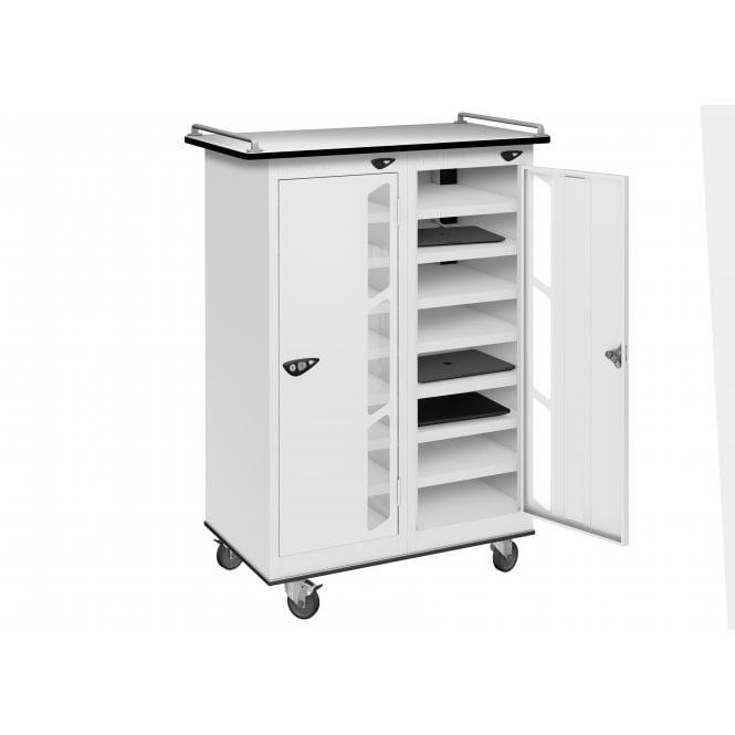 Laptop Locker Trolley - 2 Vision Door - 16 Compartment - Non-Charging - Flat Top - H1050 x W760 x D450mm