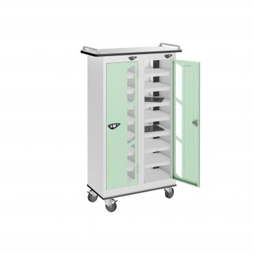 2 Vision Door 16 Compartment Tablet Charging Locker Trolley