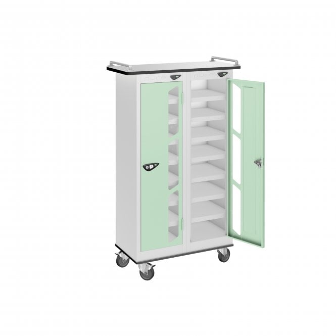 Tablet Locker Trolley - 2 Vision Door - 16 Compartment - Non-Charging - Flat Top - H1050 x W600 x D300mm