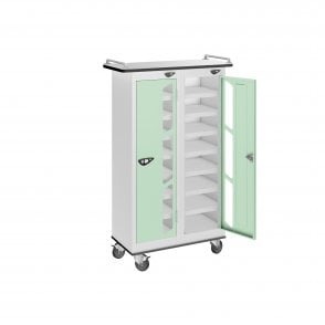 Tablet Locker Trolley - 2 Vision Door - 16 Compartment - Non-Charging - Flat Top - H1050 x W600 x D300mm