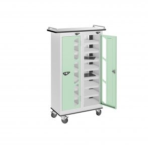Tablet Locker Trolley - 2 Vision Door - 16 Compartment - Charging - 3 Pin Sockets - Flat Top - H1050 x W600 x D300mm
