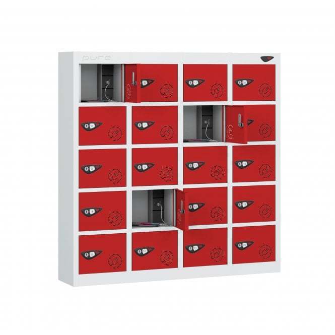 Bespoke Phone Locker - 20 Door - 20 Compartment - Charging - Dual USB-A Sockets - Flat Top - H1005 x W900 x D380mm