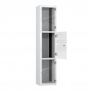 Laptop Locker - 3 Crystal Door - Charging - 3 Pin Sockets - Flat Top - H1800 x W380 x D450mm