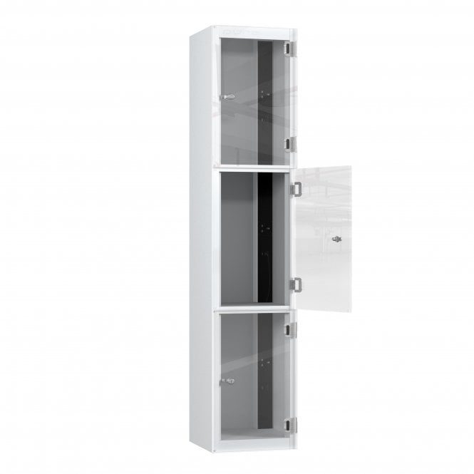 Laptop Locker - 3 Crystal Door - Charging - 3 Pin Sockets - Sloped Top - H1950 x W380 x D450mm