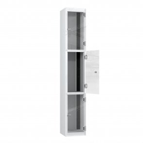 Tablet Locker - 3 Crystal Door - Charging - 3 Pin Sockets - Flat Top - H1800 x W300 x D300mm