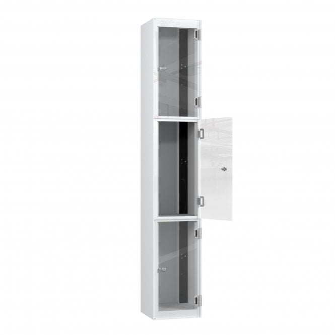 Tablet Locker - 3 Crystal Door - Charging - 3 Pin + Dual USB-A Sockets - Sloped Top - H1950 x W300 x D300mm