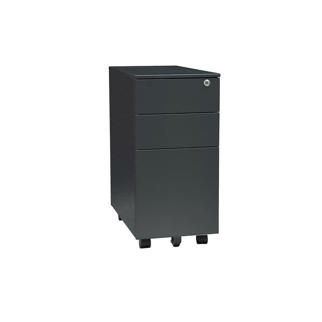 3 Drawer Mobile Slimline Steel Pedestal - 300W x 500D x 600H - Black