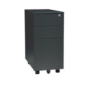 3 Drawer Mobile Slimline Steel Pedestal - 300W x 500D x 600H - Black
