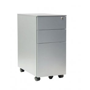 3 Drawer Mobile Slimline Steel Pedestal - 300W x 500D x 600H - Silver