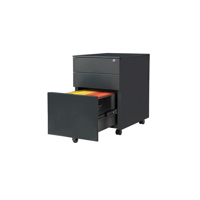 3 Drawer Mobile Steel Pedestal - 390W x 500D x 600H - Black