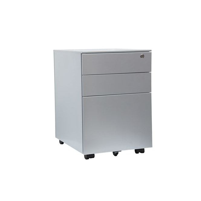 3 Drawer Mobile Steel Pedestal - 390W x 500D x 600H - Silver