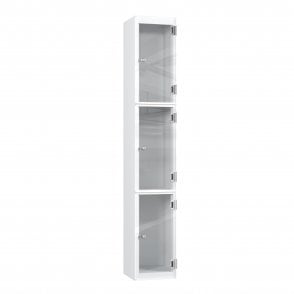 3 Tier Full Clear Door Locker - Flat Top - Steel Locker - H.1800mm W.300mm D.300mm