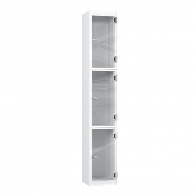 3 Tier Full Clear Door Locker - Flat Top - Steel Locker - H.1800mm W.300mm D.450mm