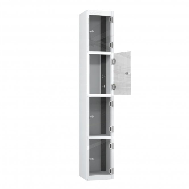 Tablet Locker - 4 Crystal Door - Charging - 3 Pin Sockets - Flat Top - H1800 x W300 x D300mm