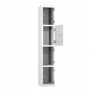 Tablet Locker - 4 Crystal Door - Charging - 3 Pin Sockets - Sloped Top - H1950 x W300 x D300mm