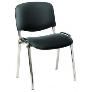4 leg upholstered stacking side chair with chrome frame - Black vinyl - Overall Depth: 425mm - Overall Width: 545mm - Seat Height: 470mm