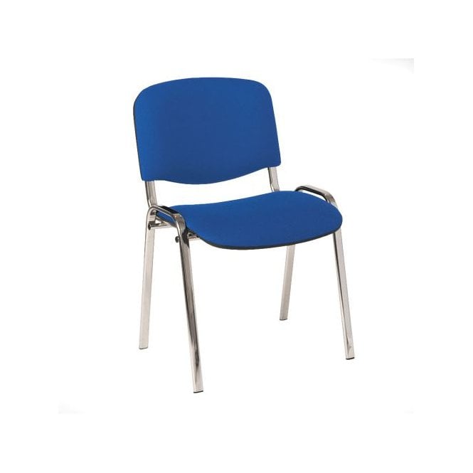 4 leg upholstered stacking side chair with chrome frame - Blue fabric - Overall Depth: 425mm - Overall Width: 545mm - Seat Height: 470mm