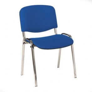 4 leg upholstered stacking side chair with chrome frame - Blue fabric - Overall Depth: 425mm - Overall Width: 545mm - Seat Height: 470mm
