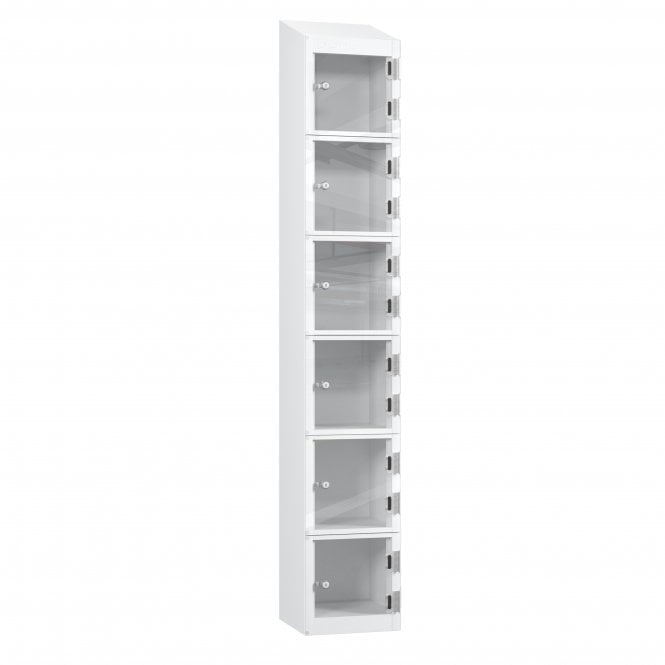 6 Tier Full Clear Door Locker - Sloped Top - Steel Locker - H.1950mm W.300mm D.380mm