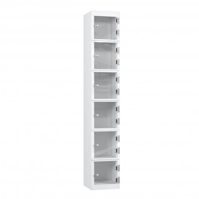 6 Tier Full Clear Door Locker - Flat Top - Steel Locker - H.1800mm W.300mm D.450mm