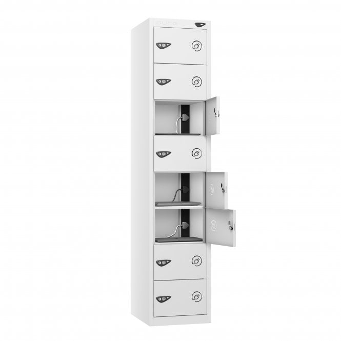 Laptop Locker - 8 Door - Charging - 3 Pin Sockets - Sloped Top - H1950 x W380 x D450mm