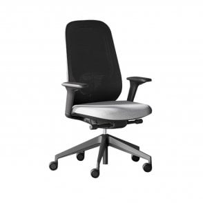 Antrim - High mesh back operator chair with 4D height adjustable arms and on a black base - Black fabric - Seat Width: 660mm - Seat Depth 540mm - Overall Height: 1030-1135mm