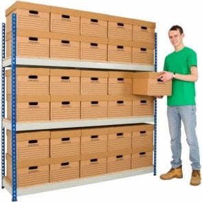 Single Sided Archive Rivet Racking H1830 x W1525 x D457mm c/w 3 Shelf Level & 24 Archive Boxes(Height to top box 1966mm)