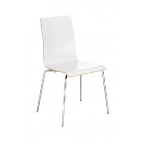 Bistro chair - 4 leg frame in chrome and laminate melamine shell - White - Seat Height: 450mm - Seat Width: 430mm - Seat Depth: 430mm