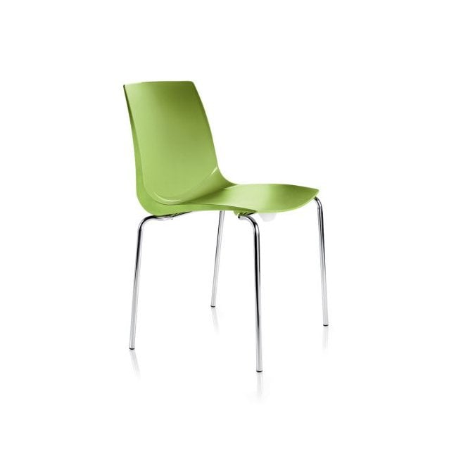 Bistro stacking chair, 4 leg frame in chrome and polypropylene shell - Green - Seat Height: 495mm - Seat Width: 448mm - Seat Depth: 495mm