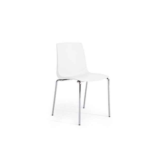 Bistro stacking chair, 4 leg frame in chrome and polypropylene shell - White - Seat Height: 495mm - Seat Width: 448mm - Seat Depth: 495mm