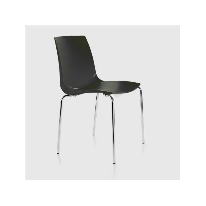 Bistro stacking chair, 4 leg frame in chrome and polypropylene shell - Black - Seat Height: 495mm - Seat Width: 448mm - Seat Depth: 495mm