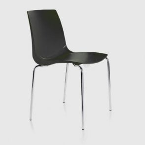 Bistro stacking chair, 4 leg frame in chrome and polypropylene shell - Black - Seat Height: 495mm - Seat Width: 448mm - Seat Depth: 495mm