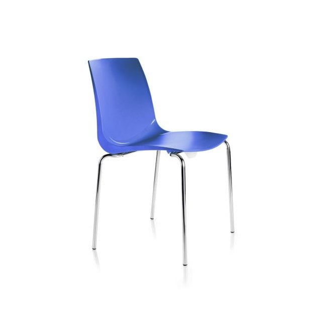 Bistro stacking chair, 4 leg frame in chrome and polypropylene shell - Blue - Seat Height: 495mm - Seat Width: 448mm - Seat Depth: 495mm