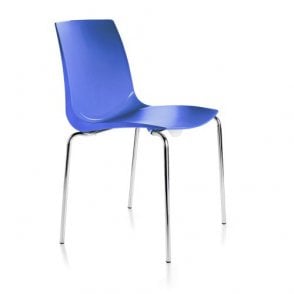 Bistro stacking chair, 4 leg frame in chrome and polypropylene shell - Blue - Seat Height: 495mm - Seat Width: 448mm - Seat Depth: 495mm